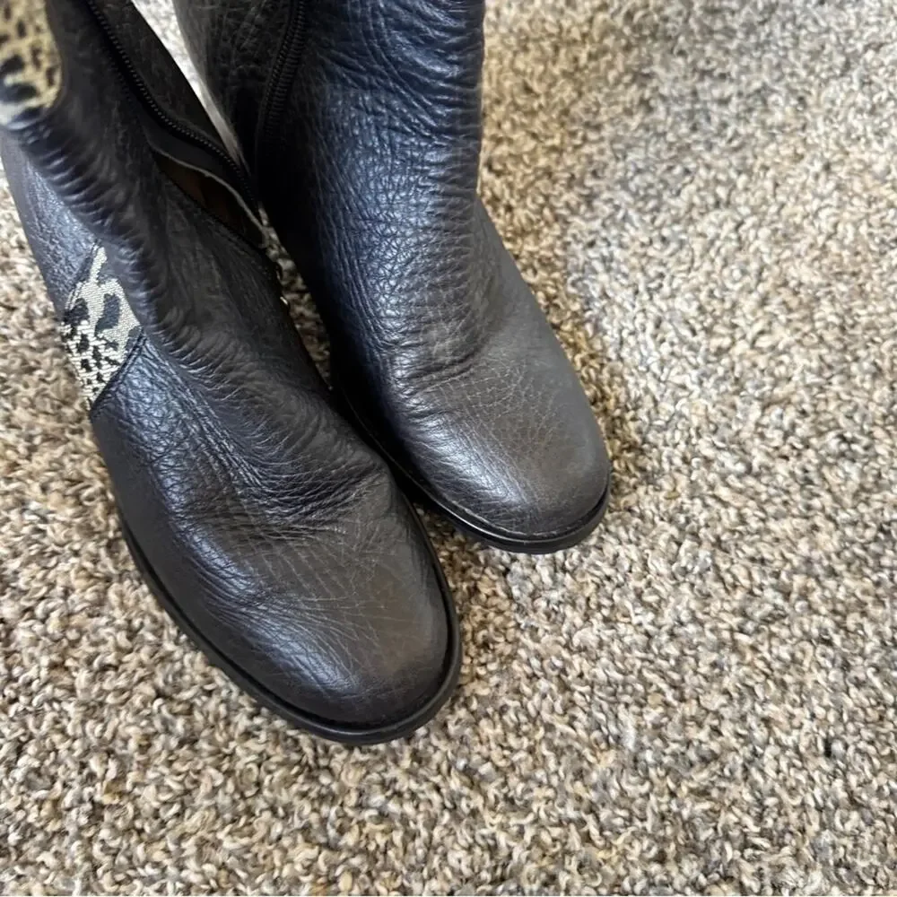 Skap Black Leather Animal Print Ankle Boots Womens 6 Fall Preppy Classic Booties